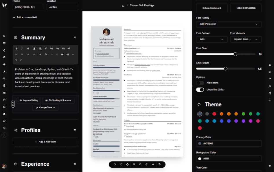 Hirenix Resume Builder Dashboard